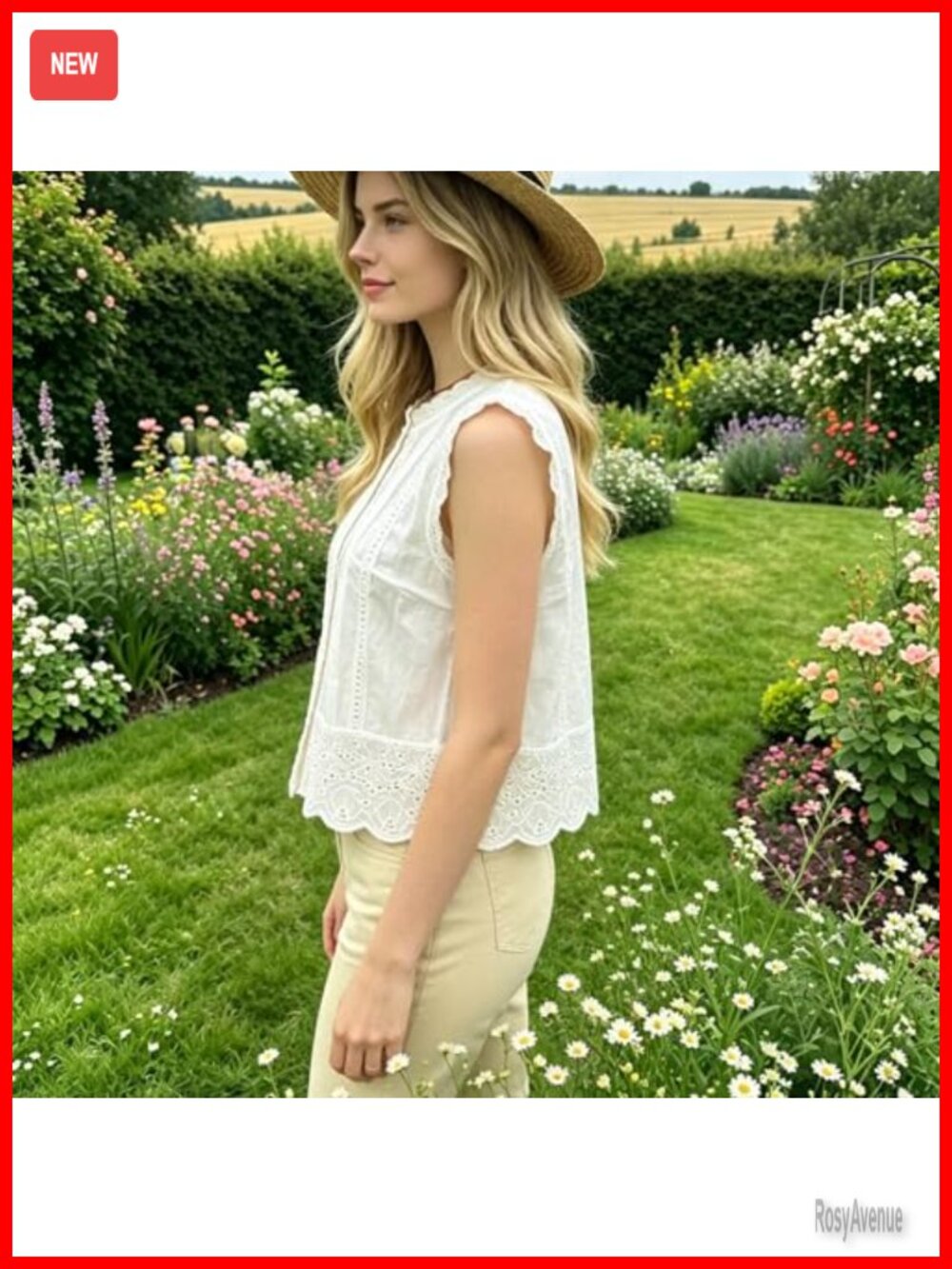 Women's Eyelet Lace Trim Sleeveless Boho Babydoll Top Cropped A-Line Flowy Tank - Picture 2 of 6